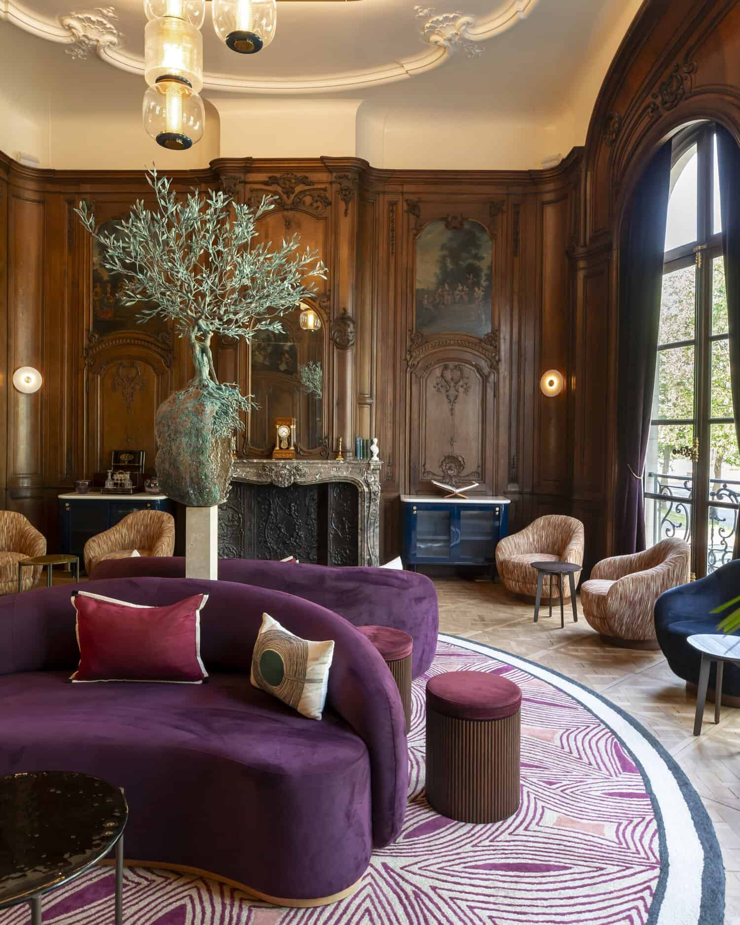 Elegant lobby with purple tones 
